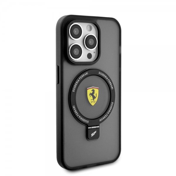 Ferrari iPhone 15 Pro -kuori rengasjalustalla, MagSafe, musta
