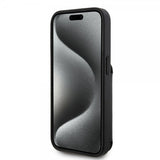 Karl Lagerfeld iPhone 15 Pro -suojakuori, Saffiano, korttipaikat ja teline, musta