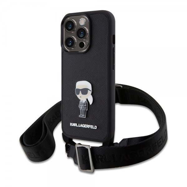 Karl Lagerfeld iPhone 15 Pro Kuori Saffiano Crossbody Musta