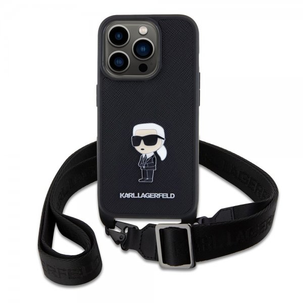 Karl Lagerfeld iPhone 15 Pro Kuori Saffiano Crossbody Musta