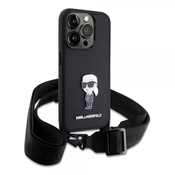 Karl Lagerfeld iPhone 15 Pro Kuori Saffiano Crossbody Musta