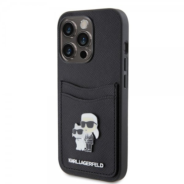 Karl Lagerfeld iPhone 15 Pro Kuori Saffiano Double Cardslot Musta