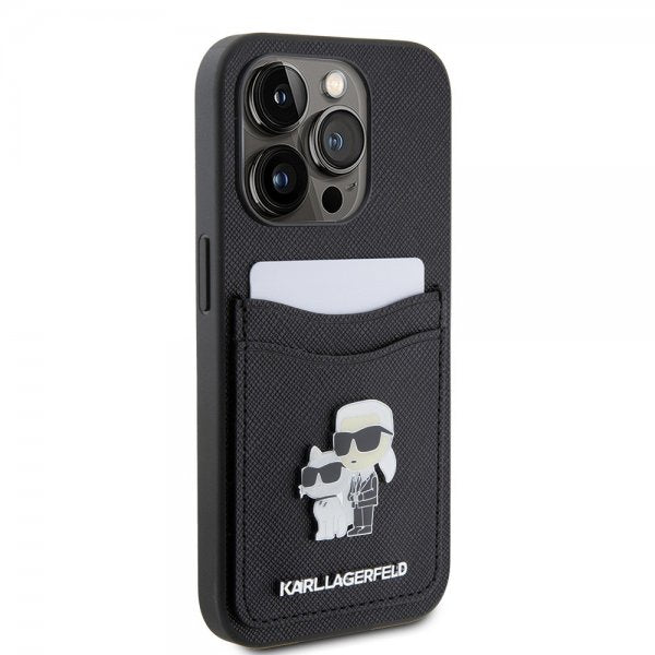 Karl Lagerfeld iPhone 15 Pro Kuori Saffiano Double Cardslot Musta