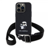 Karl Lagerfeld iPhone 15 Pro -kuori Saffiano Karl & Choupette Crossbody musta