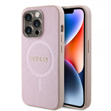Guess iPhone 15 Pro -kuori Saffiano MagSafe - Vaaleanpunainen