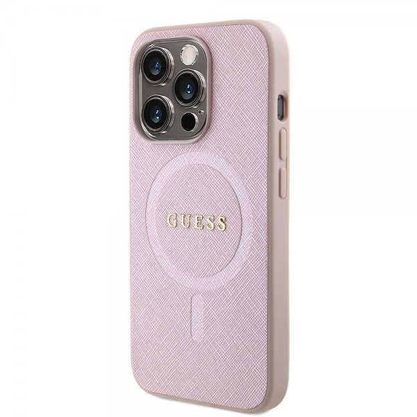 Guess iPhone 15 Pro -kuori Saffiano MagSafe - Vaaleanpunainen