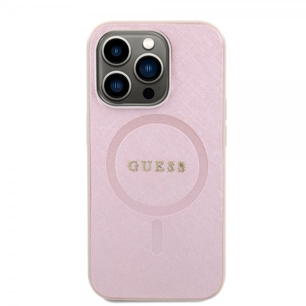 Guess iPhone 15 Pro -kuori Saffiano MagSafe - Vaaleanpunainen