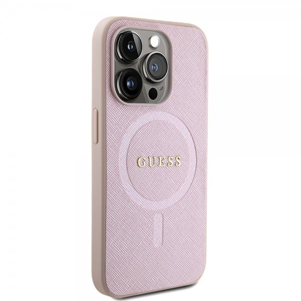 Guess iPhone 15 Pro -kuori Saffiano MagSafe - Vaaleanpunainen