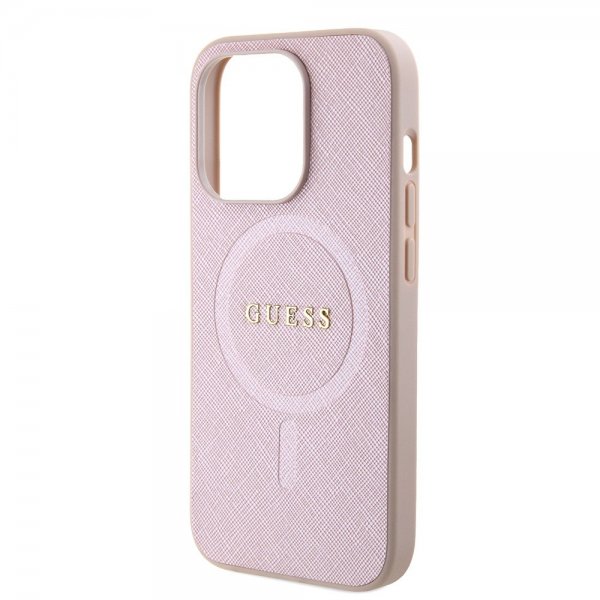 Guess iPhone 15 Pro -kuori Saffiano MagSafe - Vaaleanpunainen