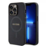 Guess iPhone 15 Pro Saffiano MagSafe -suojakuori, musta