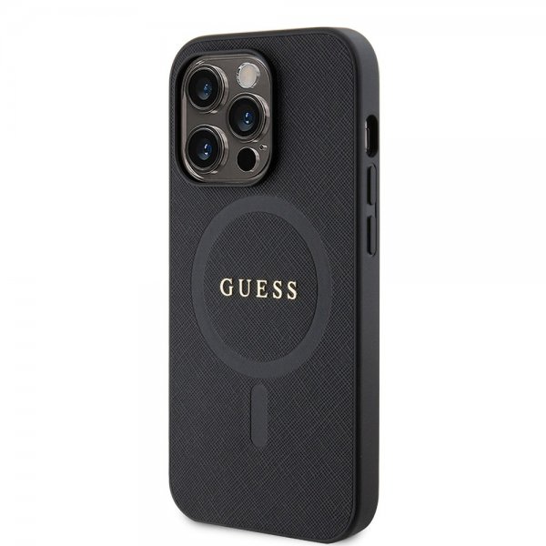 Guess iPhone 15 Pro Saffiano MagSafe -suojakuori, musta