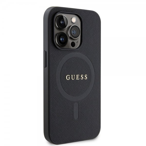 Guess iPhone 15 Pro Saffiano MagSafe -suojakuori, musta