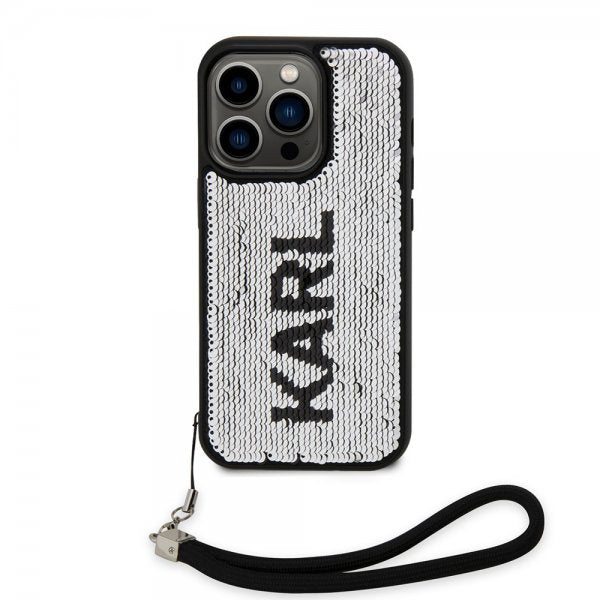 Karl Lagerfeld iPhone 15 Pro Kuori Paljetti Musta