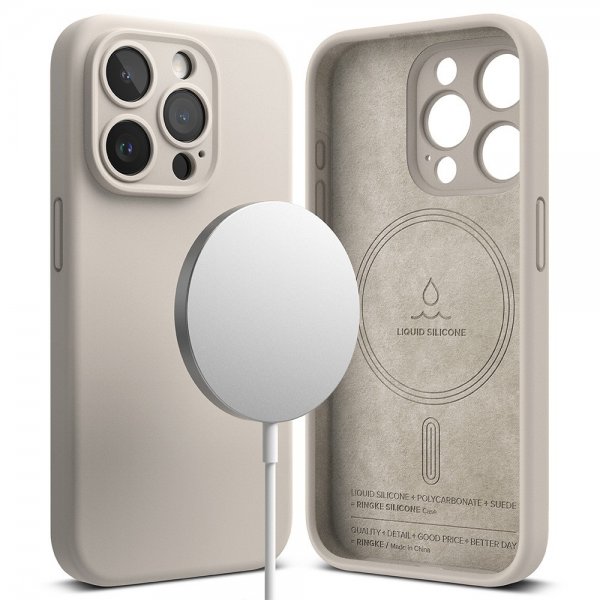 Ringke iPhone 15 Pro -silikonisuojakuori magneetilla Stone
