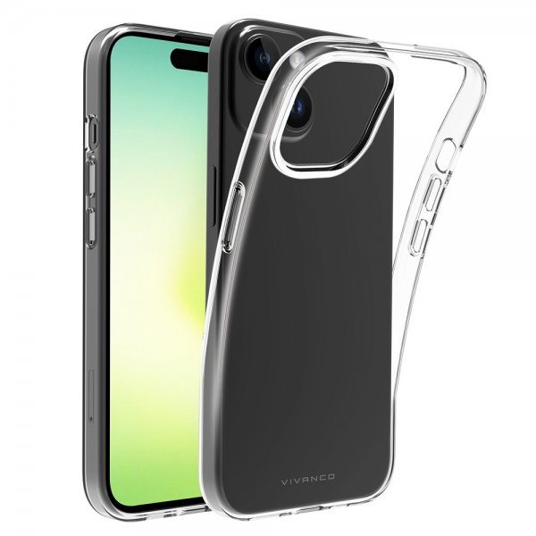 Vivanco iPhone 15 Plus -suojakuori, ohut, läpinäkyvä TPU