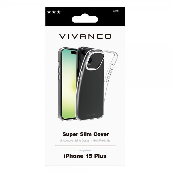 Vivanco iPhone 15 Plus -suojakuori, ohut, läpinäkyvä TPU