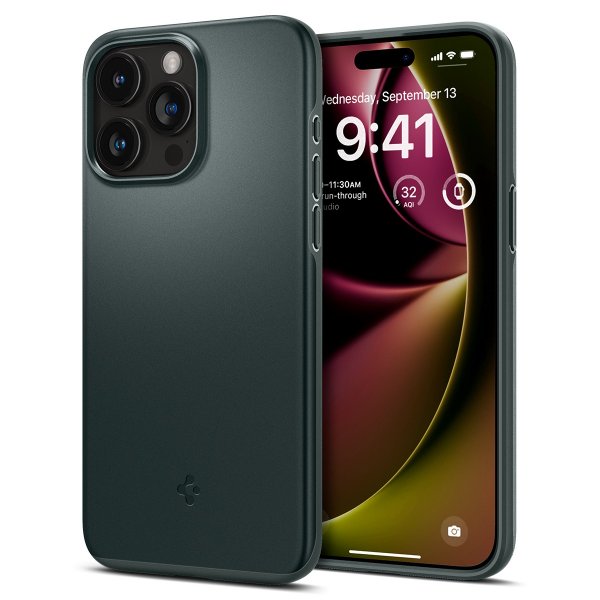 Spigen iPhone 15 Pro Thin Fit -suojakuori, Abyss Green