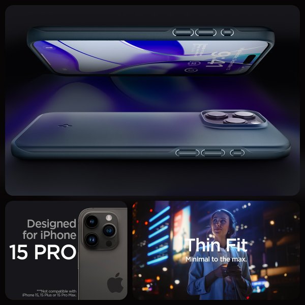 Spigen iPhone 15 Pro Thin Fit -suojakuori, Metal Slate