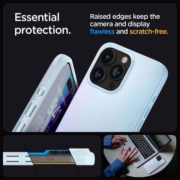 Spigen iPhone 15 Pro -suojakuori, Thin Fit, Mute Blue