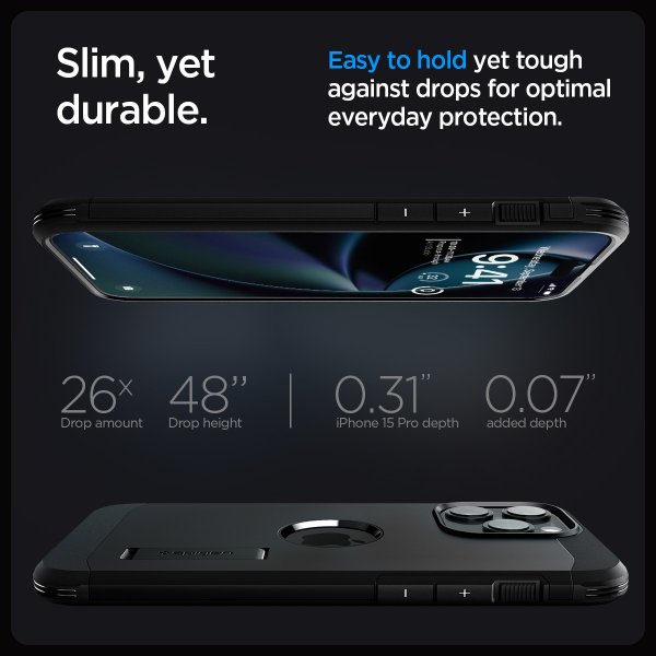 Spigen iPhone 15 Pro -suojakuori Tough Armor MagFit Musta