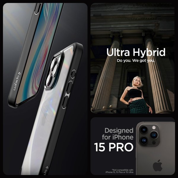 Spigen iPhone 15 Pro -suojakuori Ultra Hybrid Frost Black