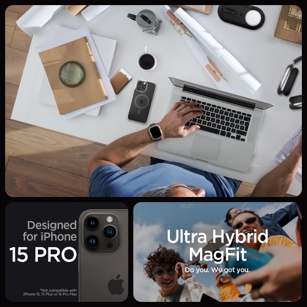 Spigen iPhone 15 Pro Ultra Hybrid MagFit -suojakuori, grafiitti