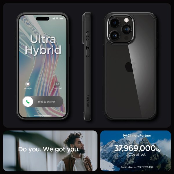Spigen iPhone 15 Pro -suojakuori Ultra Hybrid Matte, matta musta