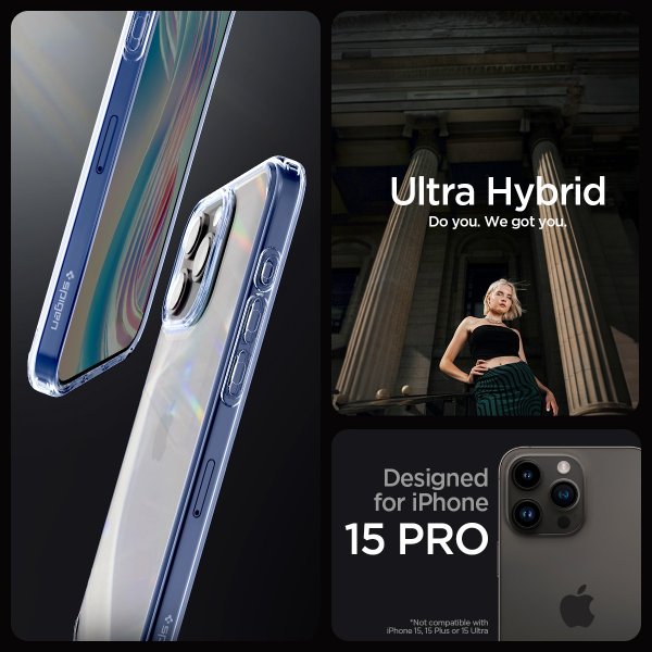 Spigen iPhone 15 Pro Ultra Hybrid Sky Crystal -suojakuori