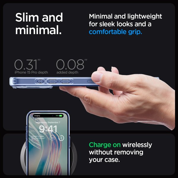 Spigen iPhone 15 Pro Ultra Hybrid Sky Crystal -suojakuori