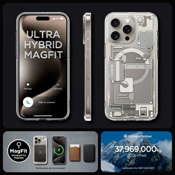 Spigen iPhone 15 Pro Ultra Hybrid Zero One MagFit -suojakuori, Natural Titanium