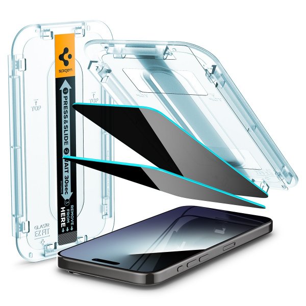 Spigen iPhone 15 Pro -näytönsuoja GLAS.tR EZ Fit Privacy 2 kpl
