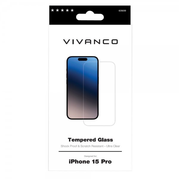 Vivanco iPhone 15 Pro Näytönsuoja Karkaistu Lasi