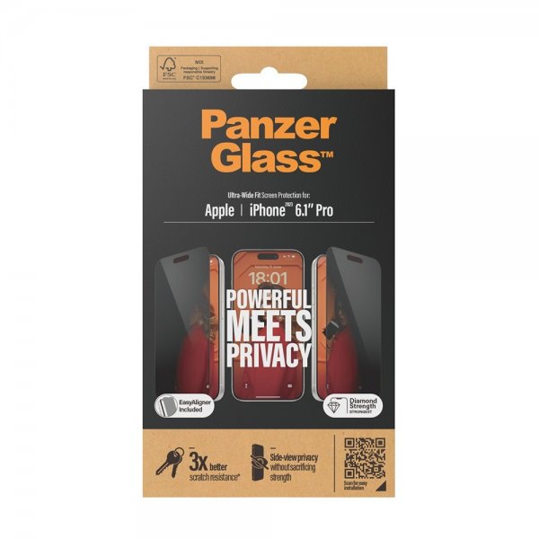 PanzerGlass iPhone 15 Pro Näytönsuoja Ultra-Wide Fit Privacy EasyAligner