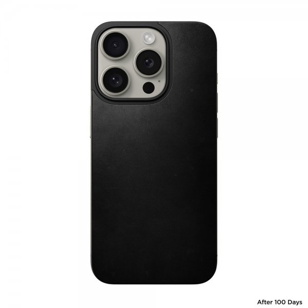 Nomad iPhone 15 Pro Skin Magnetic Leather Back Horween Musta