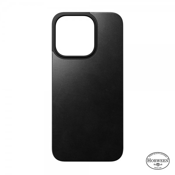 Nomad iPhone 15 Pro Skin Magnetic Leather Back Horween Musta