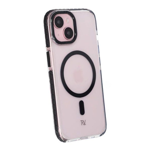 Rvelon iPhone 15 -suojakuori TPU MagSafe Musta Läpinäkyvä