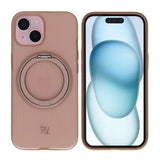 Rvelon iPhone 15 -kuori pyörivällä MagSafe-jalustalla, ruskea