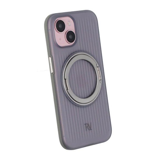 Rvelon iPhone 15 -kuori pyörivällä MagSafe-jalustalla, harmaa
