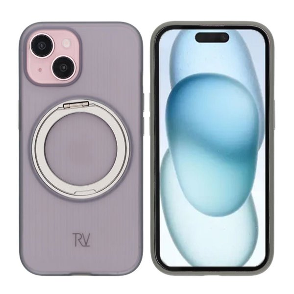 Rvelon iPhone 15 -kuori pyörivällä MagSafe-jalustalla, harmaa