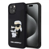 Karl Lagerfeld iPhone 15 -kuori 3D Rubber Karl & Choupette musta