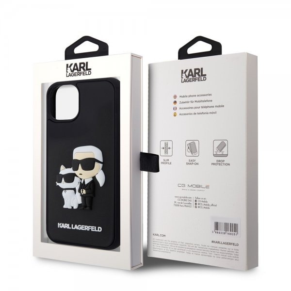 Karl Lagerfeld iPhone 15 -kuori 3D Rubber Karl & Choupette musta