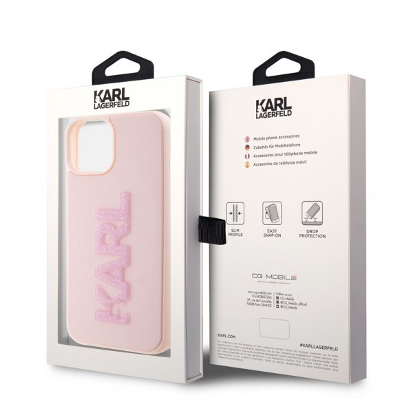 Karl Lagerfeld iPhone 15 -kuori 3D Rubber Karl Pink