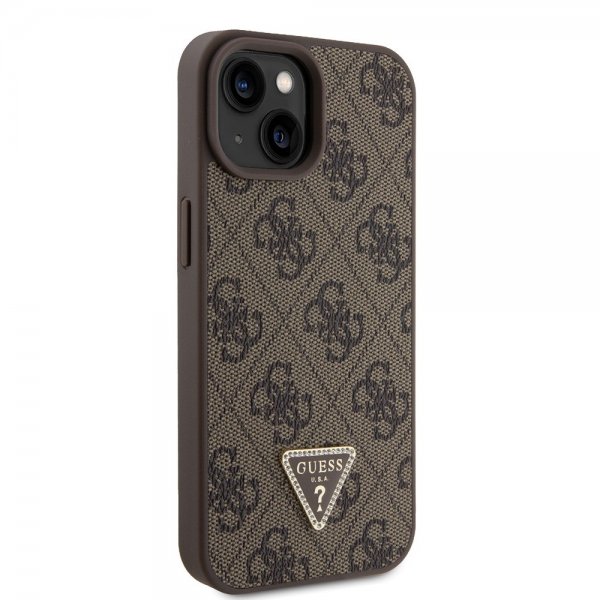 Guess iPhone 15 Kuori 4G Metal Triangle Strass Ruskea