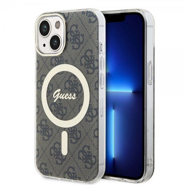 Guess iPhone 15 Kuoret 4G Pattern MagSafe Ruskea