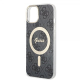 Guess iPhone 15 Kuoret 4G Pattern MagSafe Musta