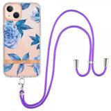 iPhone 15 Kuoret Kukka Pattern Strapilla Sininen Pioni