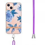 iPhone 15 Kuoret Kukka Pattern Strapilla Sininen Pioni