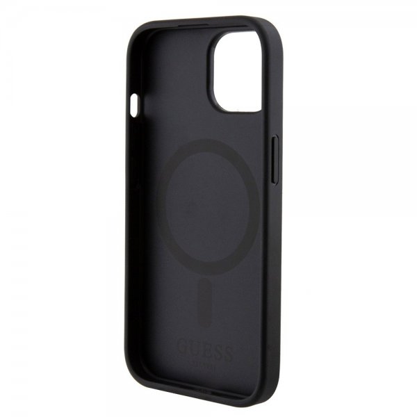 Guess iPhone 15 Kuori Bottom Stripe MagSafe Musta