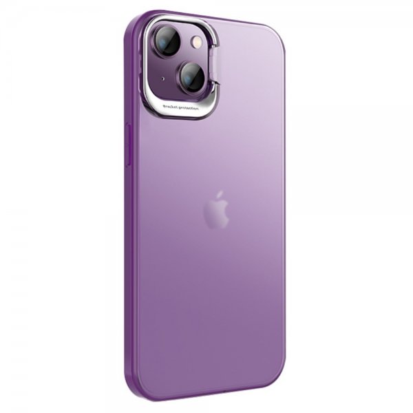 X-Level iPhone 15 -kuori jalustalla ja kamerakehyksellä, violetti