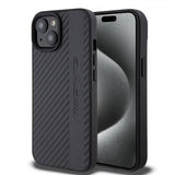 Mercedes Benz iPhone 15 Kuori Carbon Effect Leather Stripe AMG Musta
